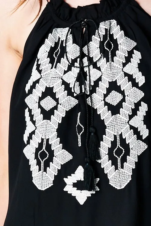 Gisele Embroidered Sleeveless Halter Maxi Dress