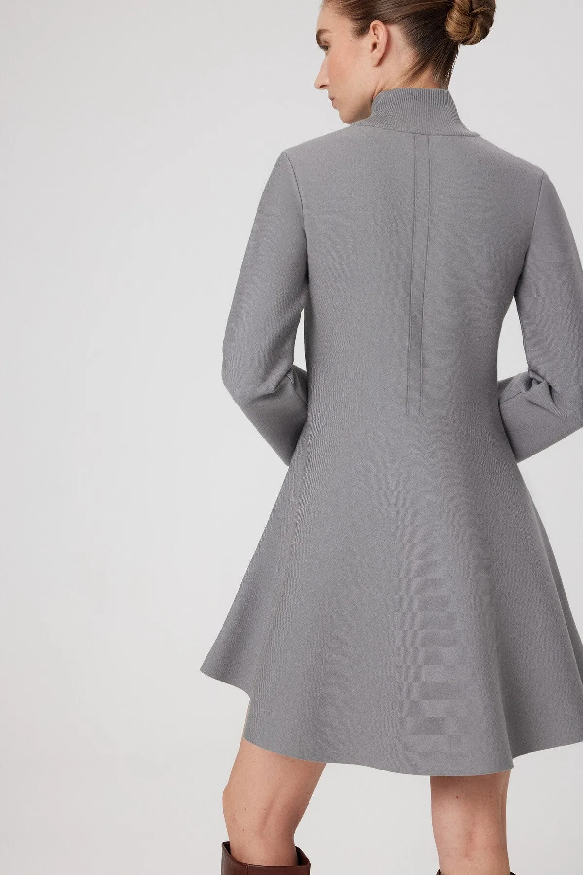 Gray Turtleneck Mini Flared Dress