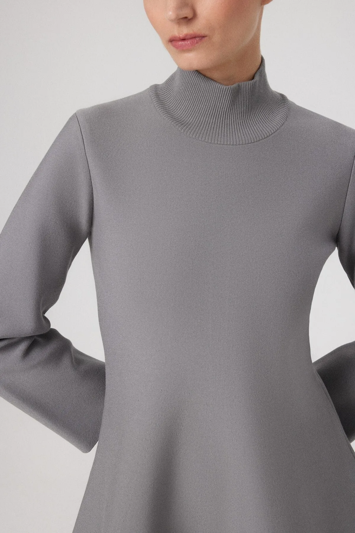 Gray Turtleneck Mini Flared Dress