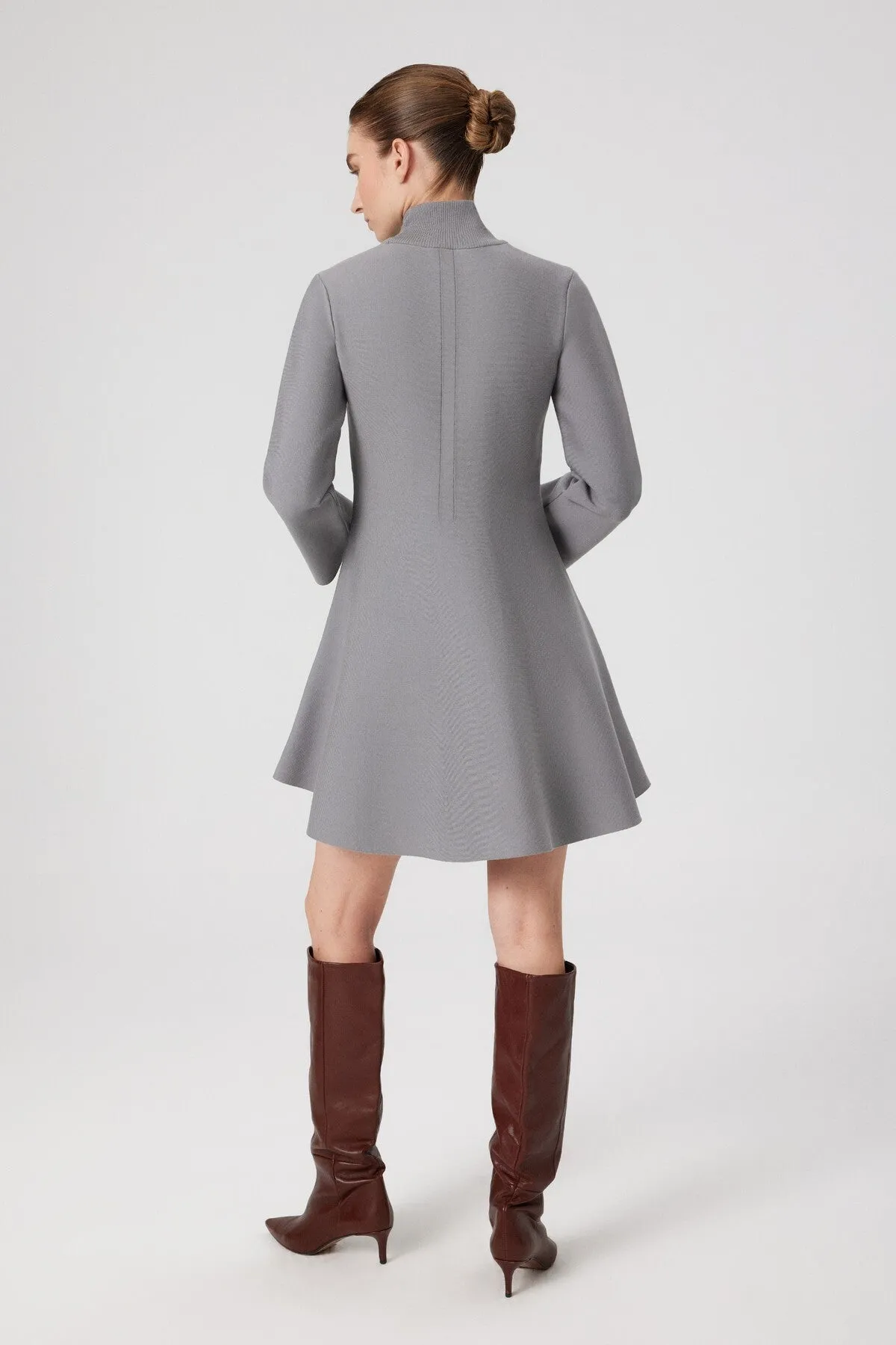 Gray Turtleneck Mini Flared Dress