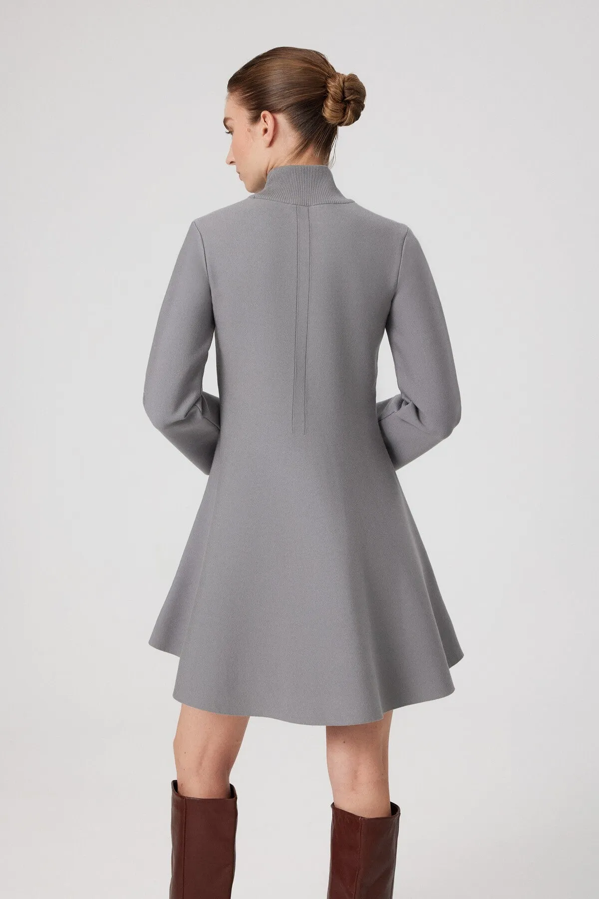 Gray Turtleneck Mini Flared Dress