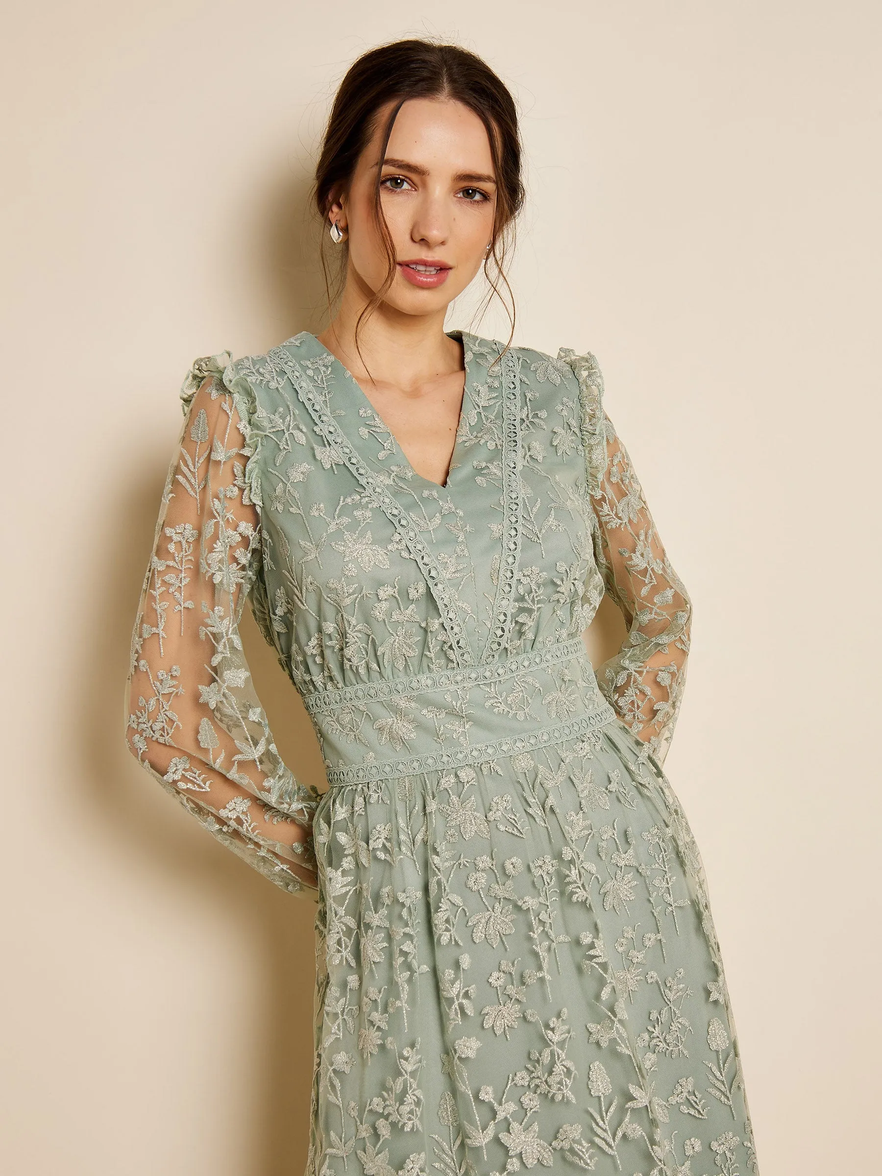 GWD Alouise Embroidered Mesh Mint Green Maxi Dress