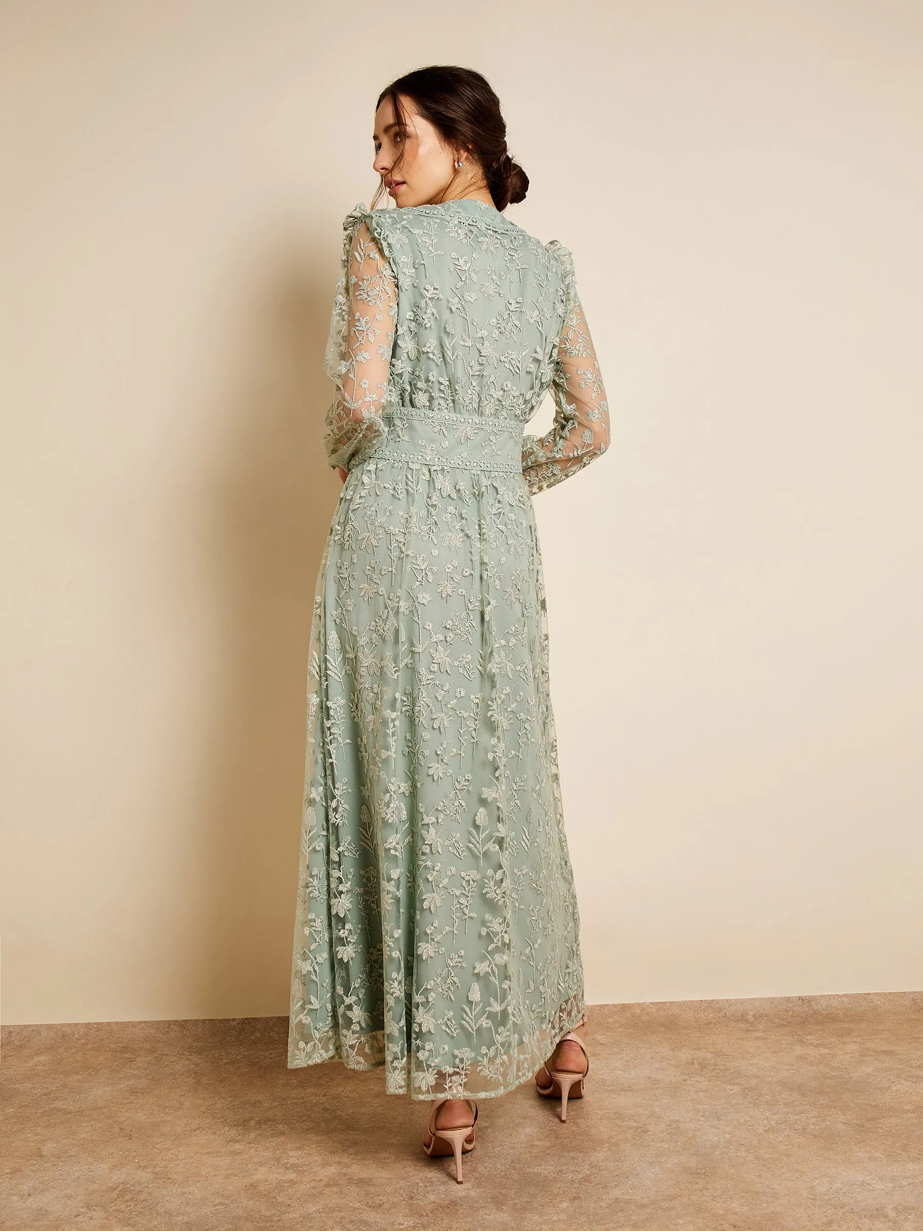 GWD Alouise Embroidered Mesh Mint Green Maxi Dress