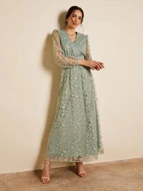 GWD Alouise Embroidered Mesh Mint Green Maxi Dress