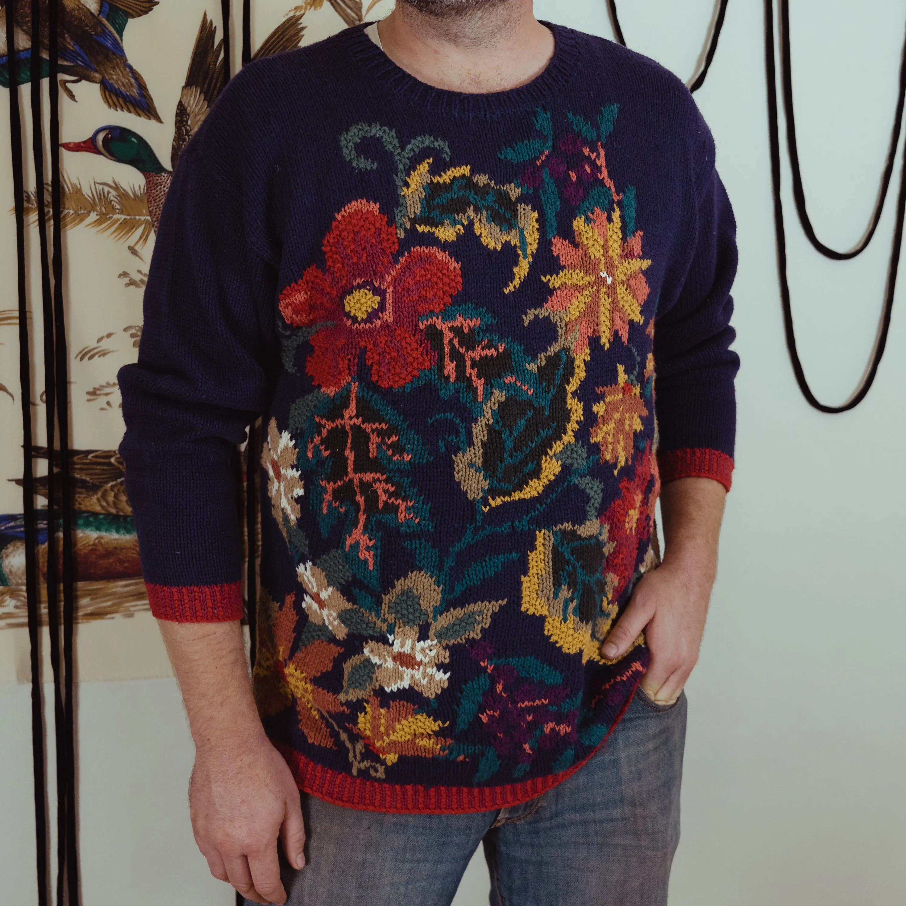 Hand Knit Floral Sweater