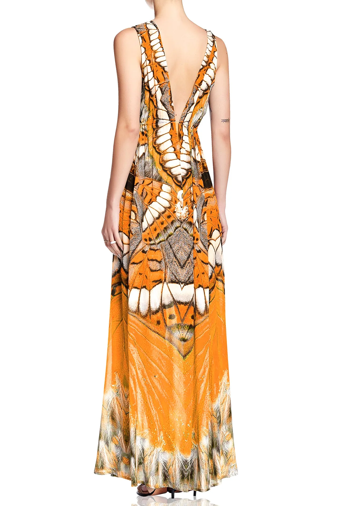 High Slit Floor Length Orange Dresses