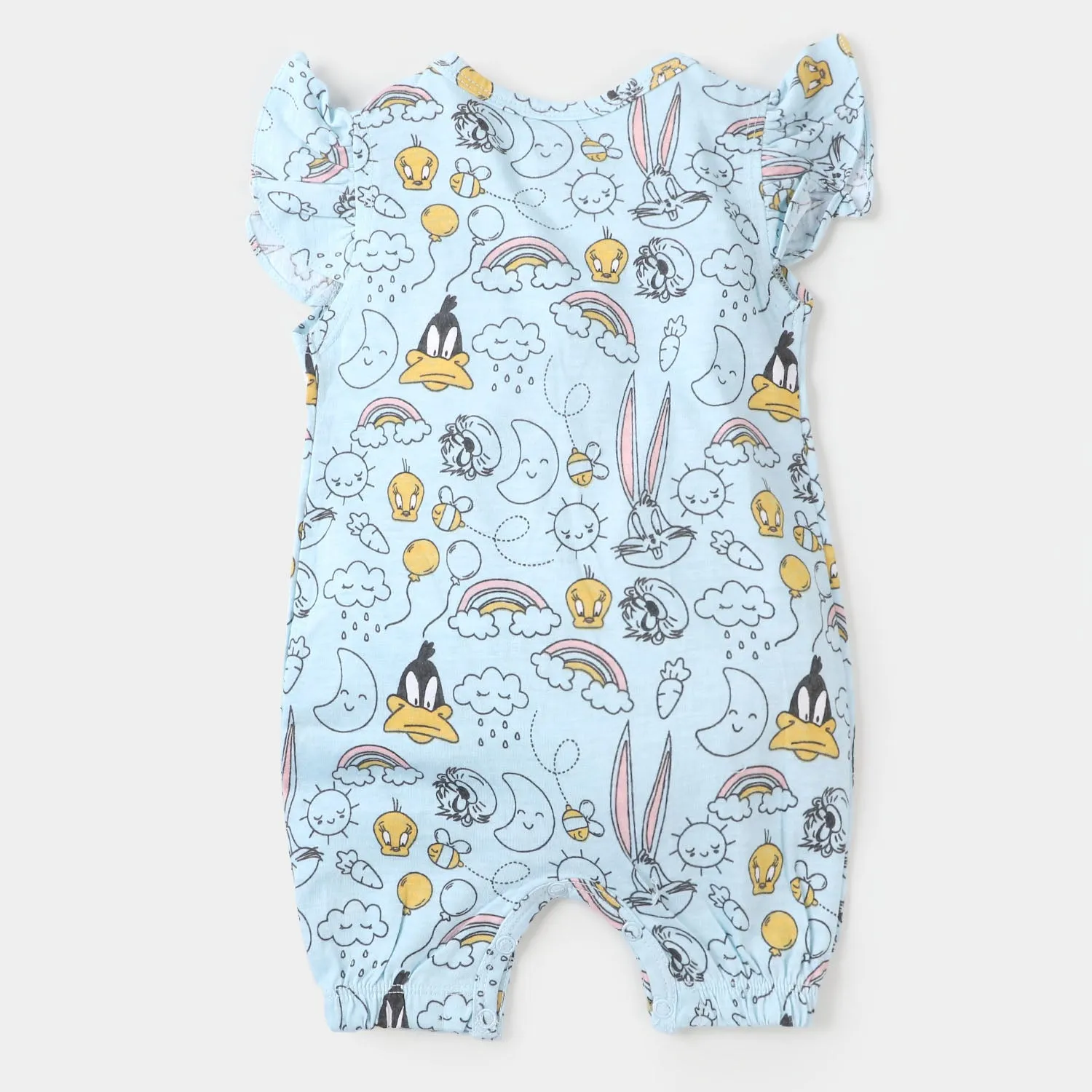 Infant Girls Knitted Romper Printed - Sky Blue