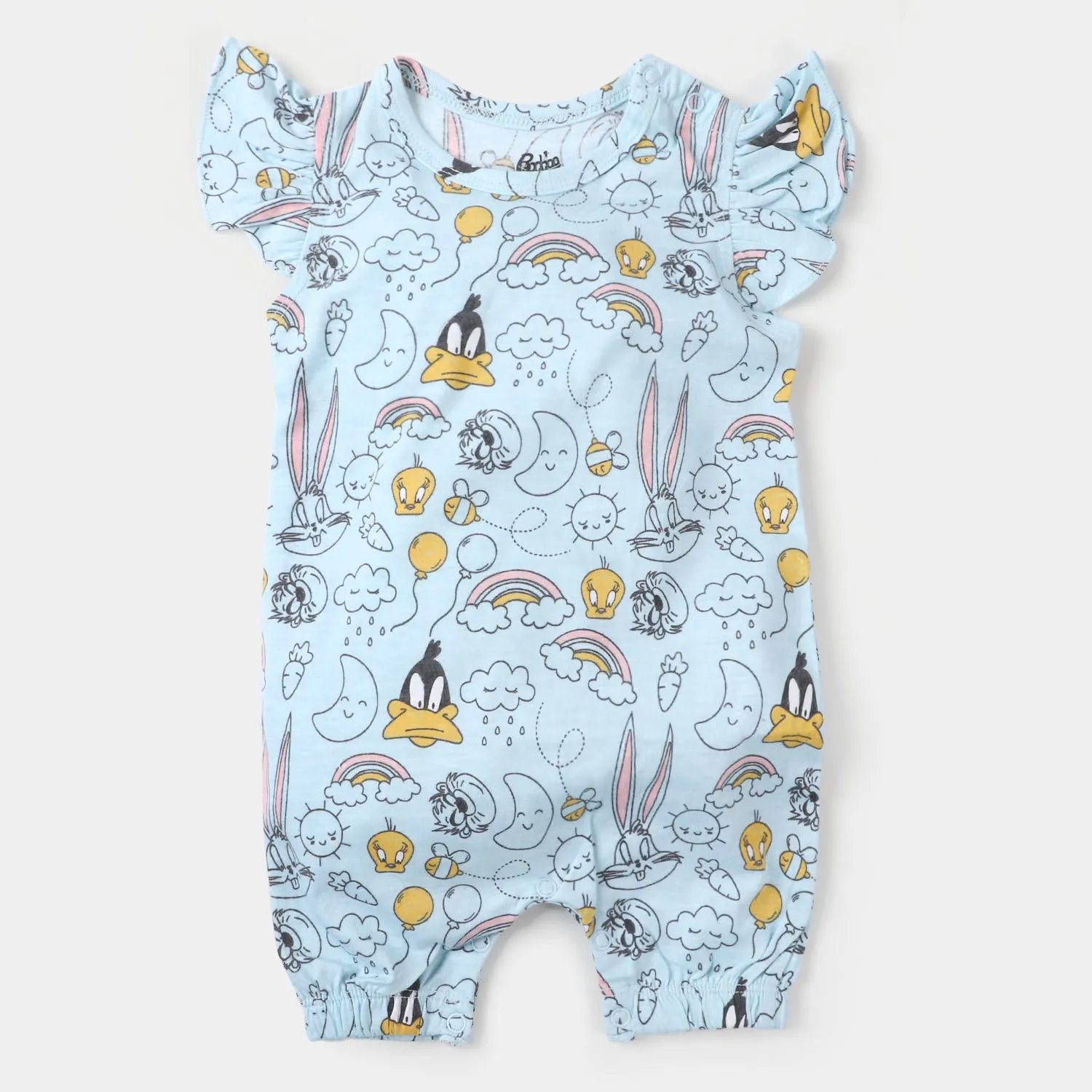 Infant Girls Knitted Romper Printed - Sky Blue