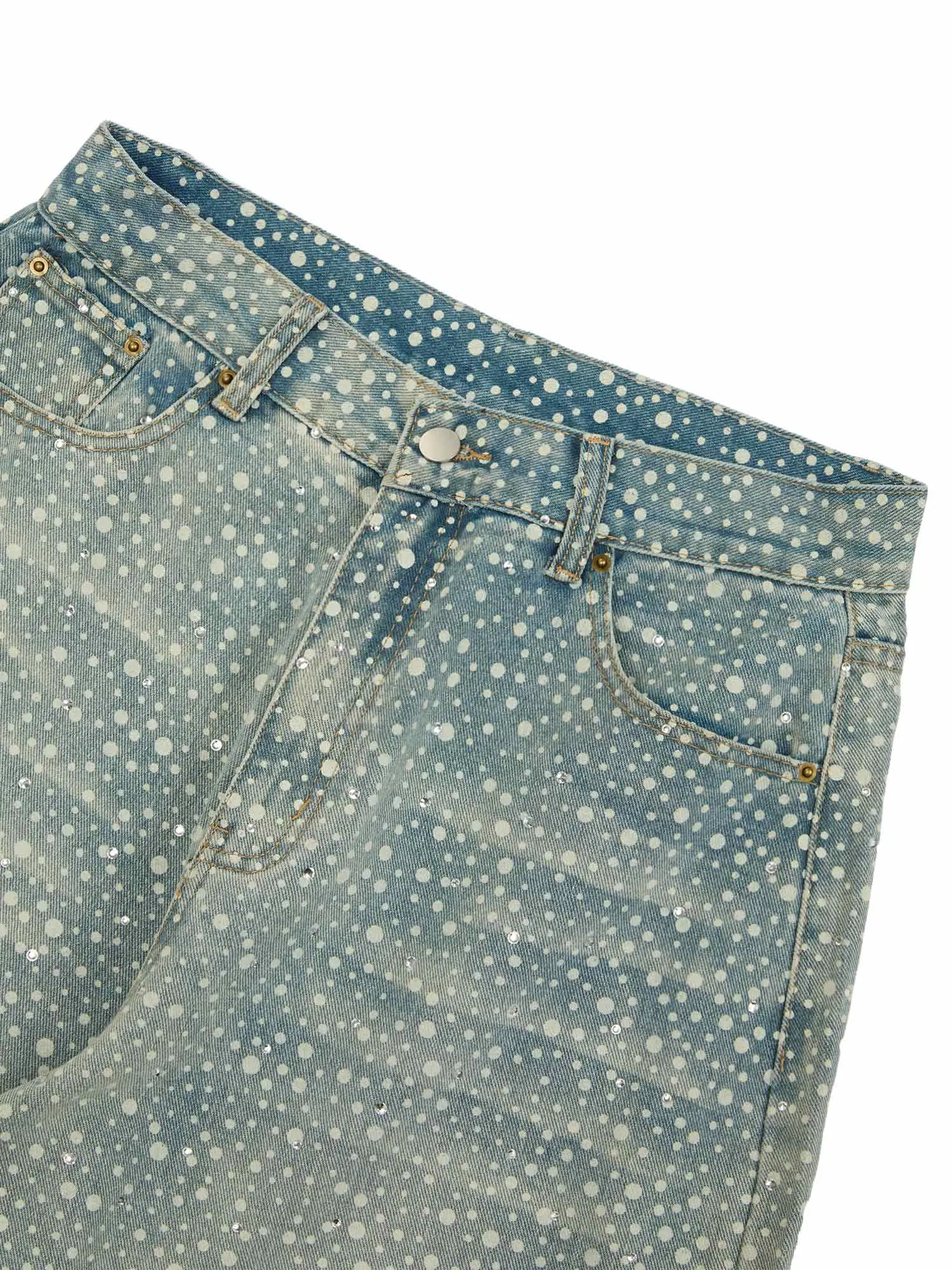 Ink Splashed Hotfix Rhinestone Baggy Jeans