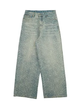 Ink Splashed Hotfix Rhinestone Baggy Jeans