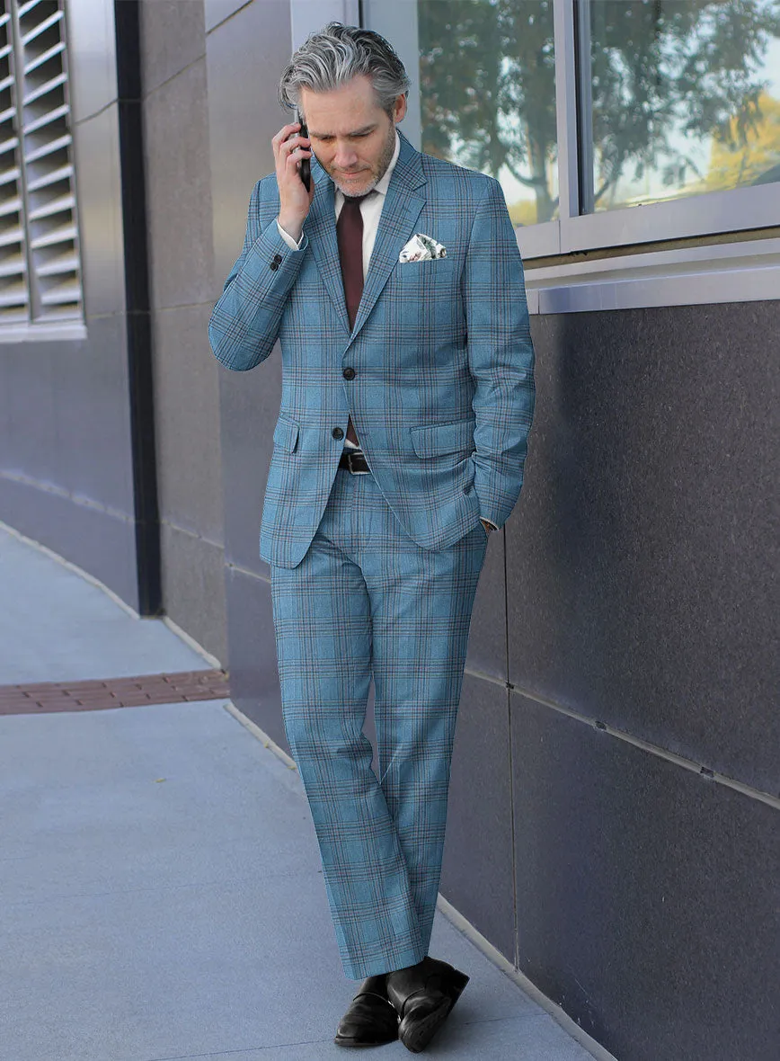 Italian Murano Beni Blue Wool Linen Silk Suit