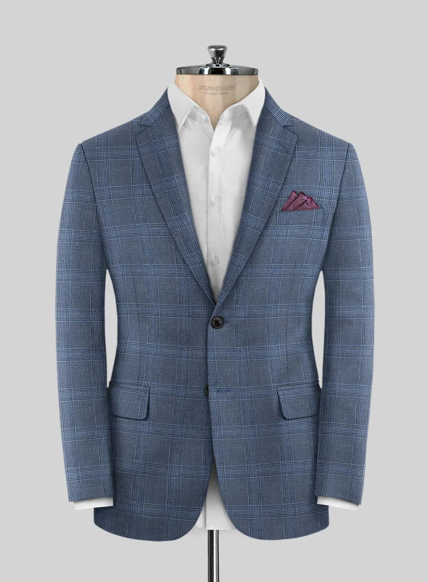 Italian Murano Enora Blue Wool Linen Silk Suit