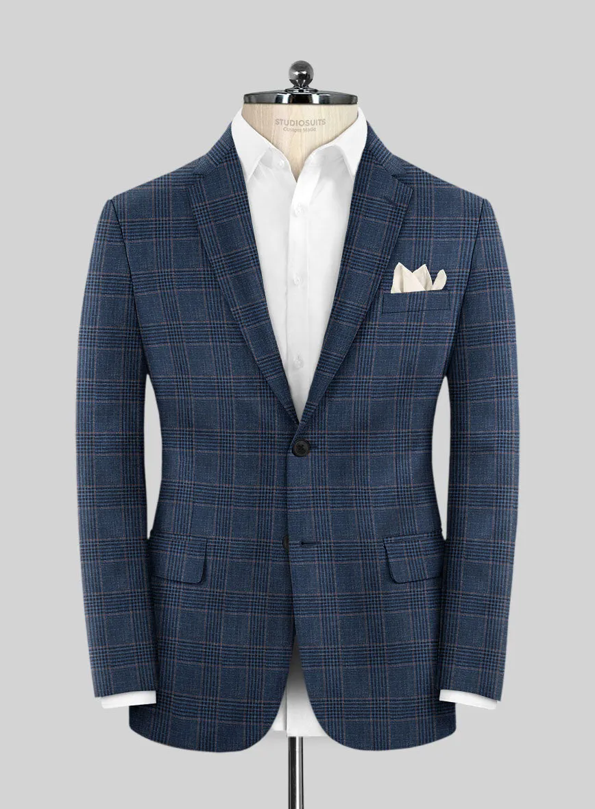 Italian Murano Najela Blue Wool Linen Silk Suit