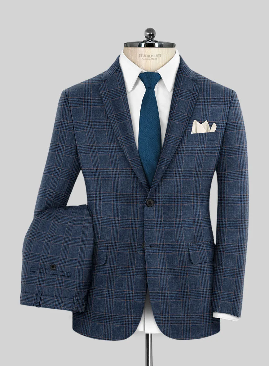 Italian Murano Najela Blue Wool Linen Silk Suit
