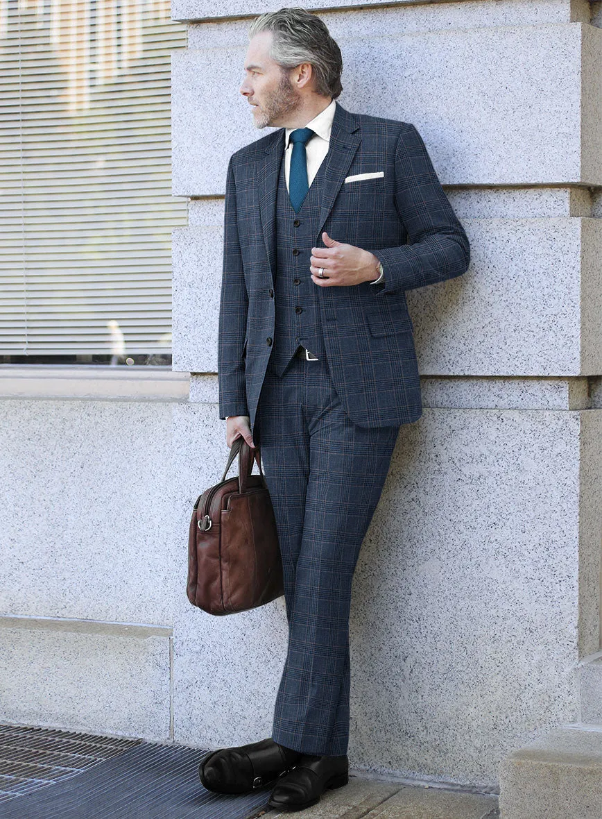 Italian Murano Najela Blue Wool Linen Silk Suit