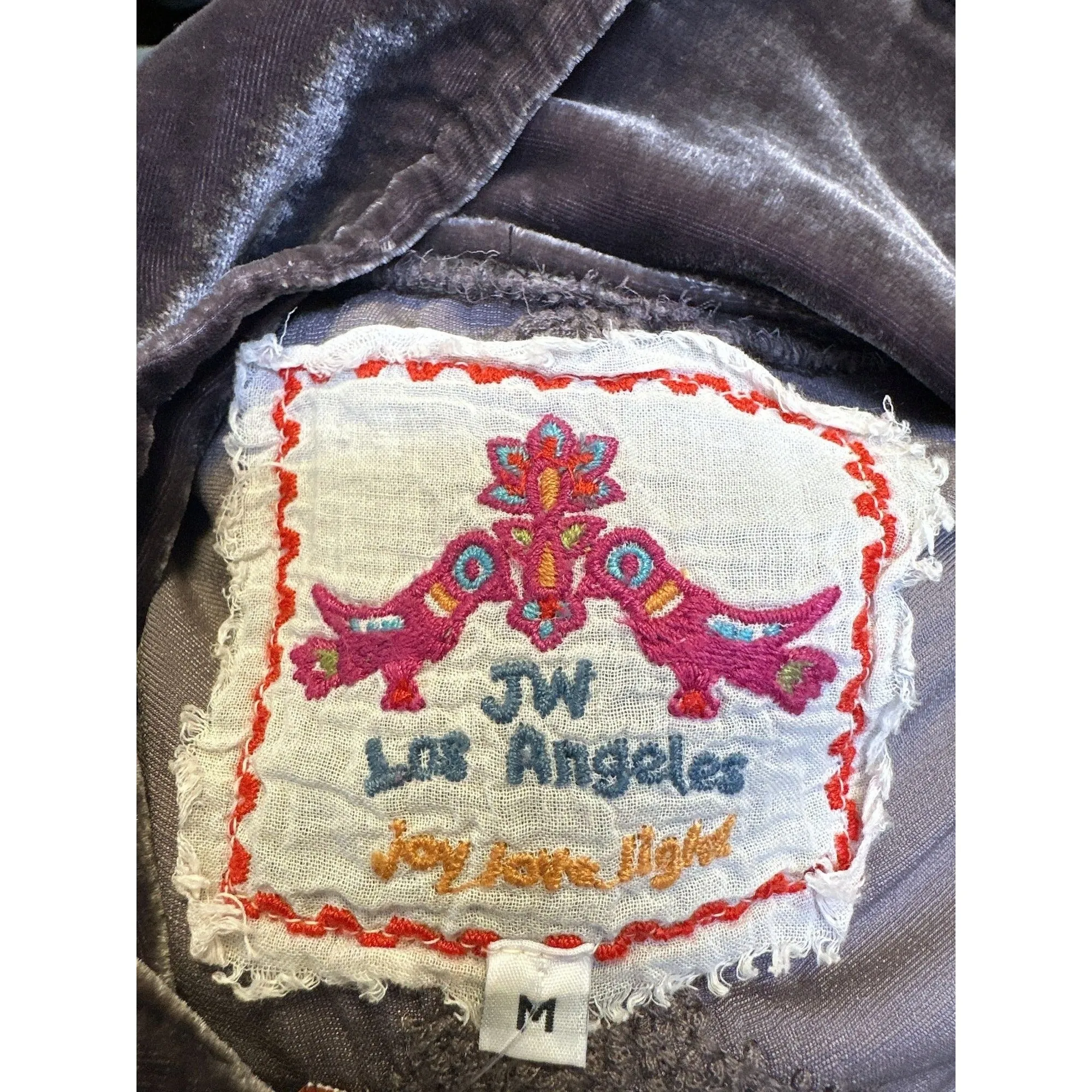 Johnny Was Bohemian Style Velvet Embroidered Jacket w/Floral & Chevron Patterns Size M