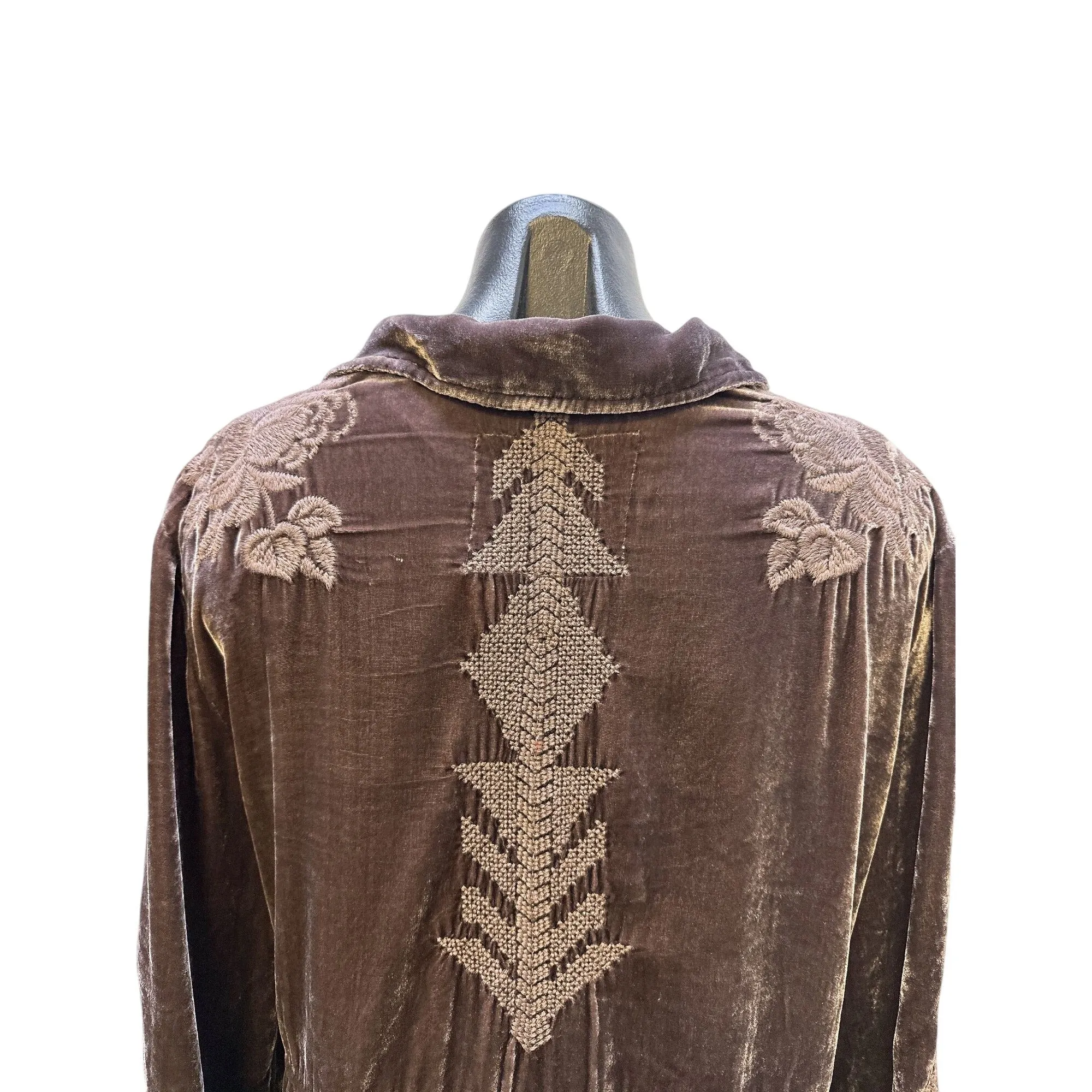 Johnny Was Bohemian Style Velvet Embroidered Jacket w/Floral & Chevron Patterns Size M