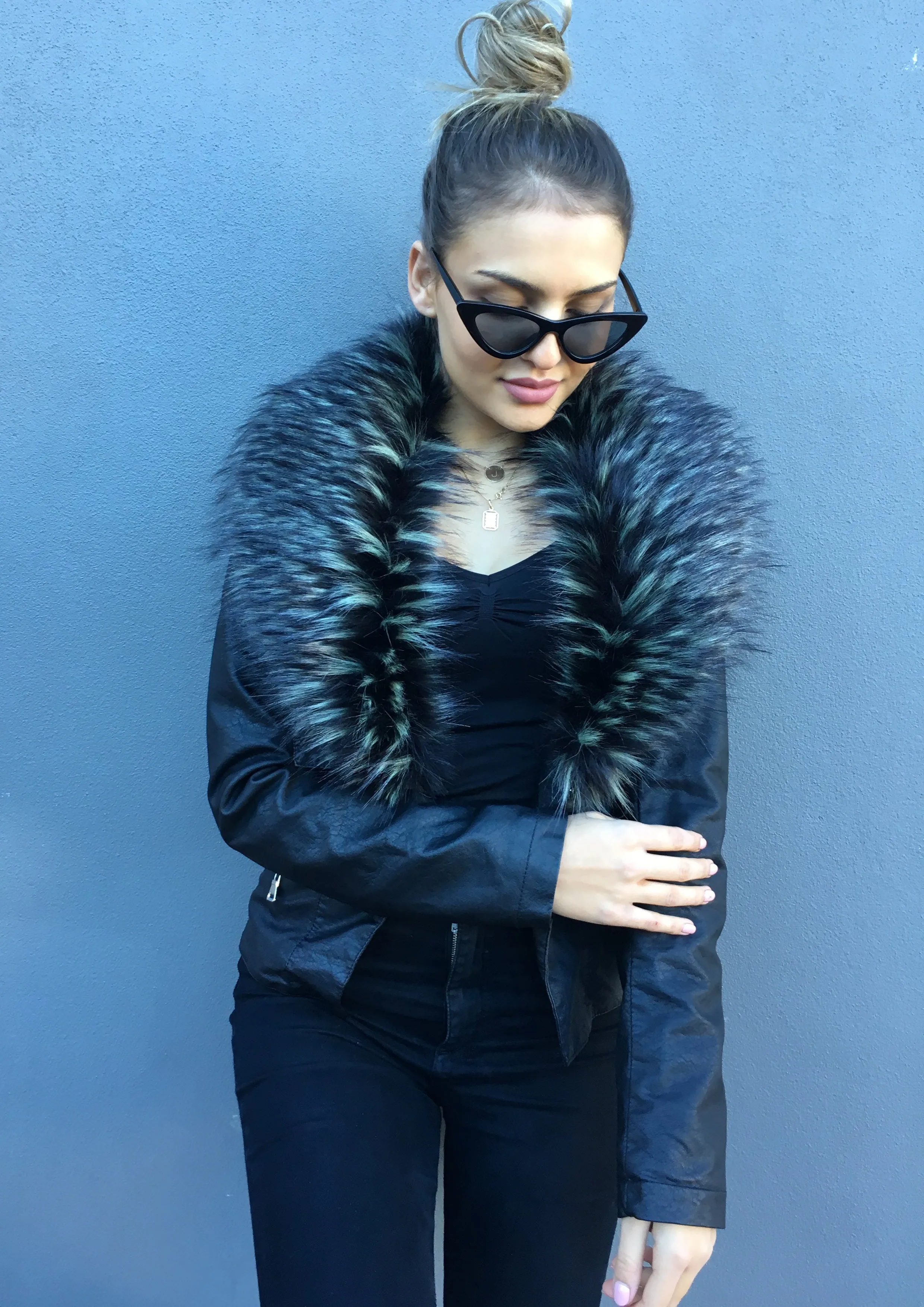 KF2016-609SS Faux Multicolour Fur Collar Leather Jacket (Pack)