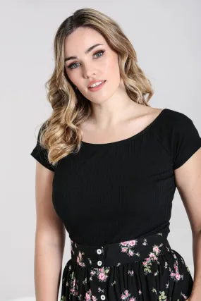 Kimmie Black Ribbed Knit Boatneck Top