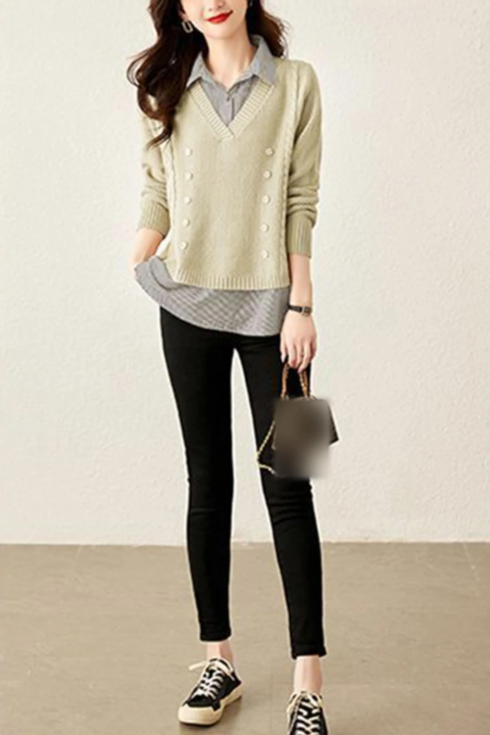Knit  2 in 1 Tunics Patchwork Tops