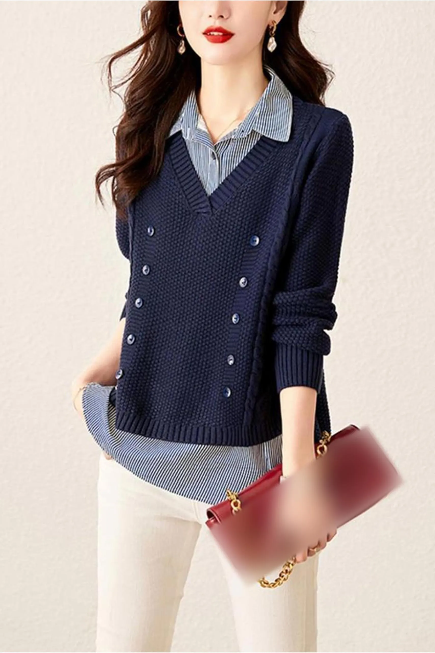 Knit  2 in 1 Tunics Patchwork Tops
