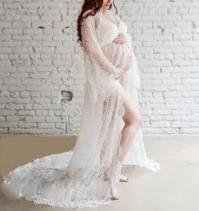 Lace  Sheer Maternity Photoshoot Gown W1013