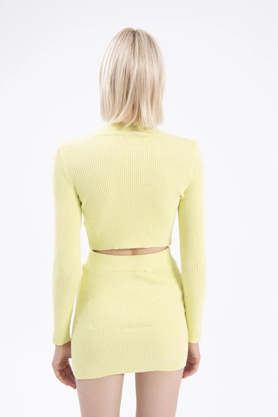 Lemon Stand Collar Crop Knitted Blouse
