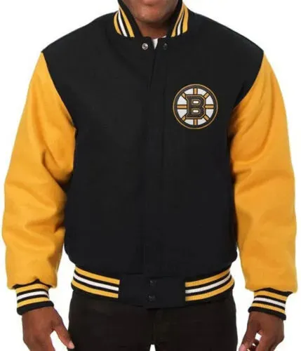 Letterman Varsity Boston Bruins Black and Yellow Wool Jacket