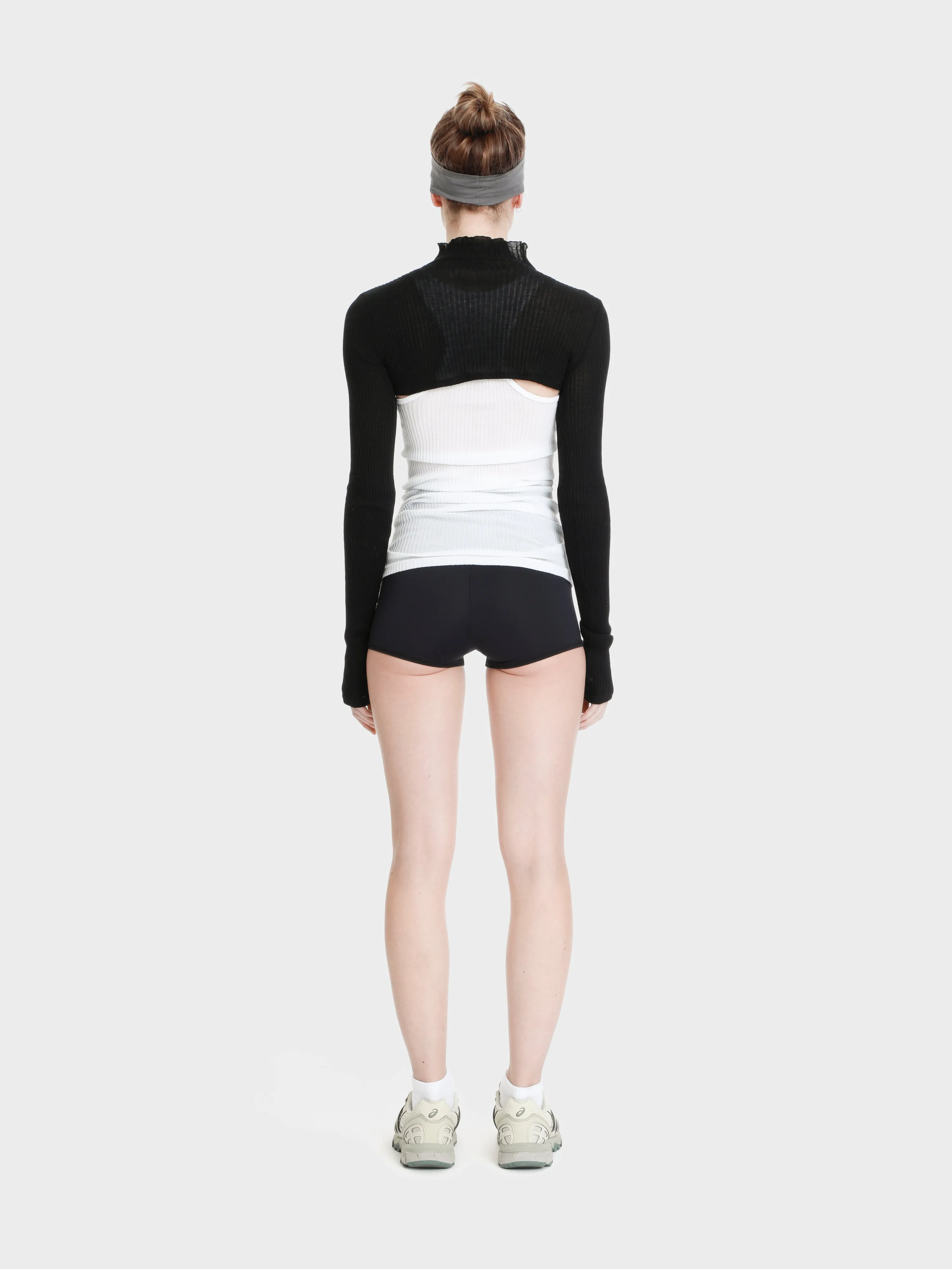 Long sleeve turtle neck cotton knit micro crop top