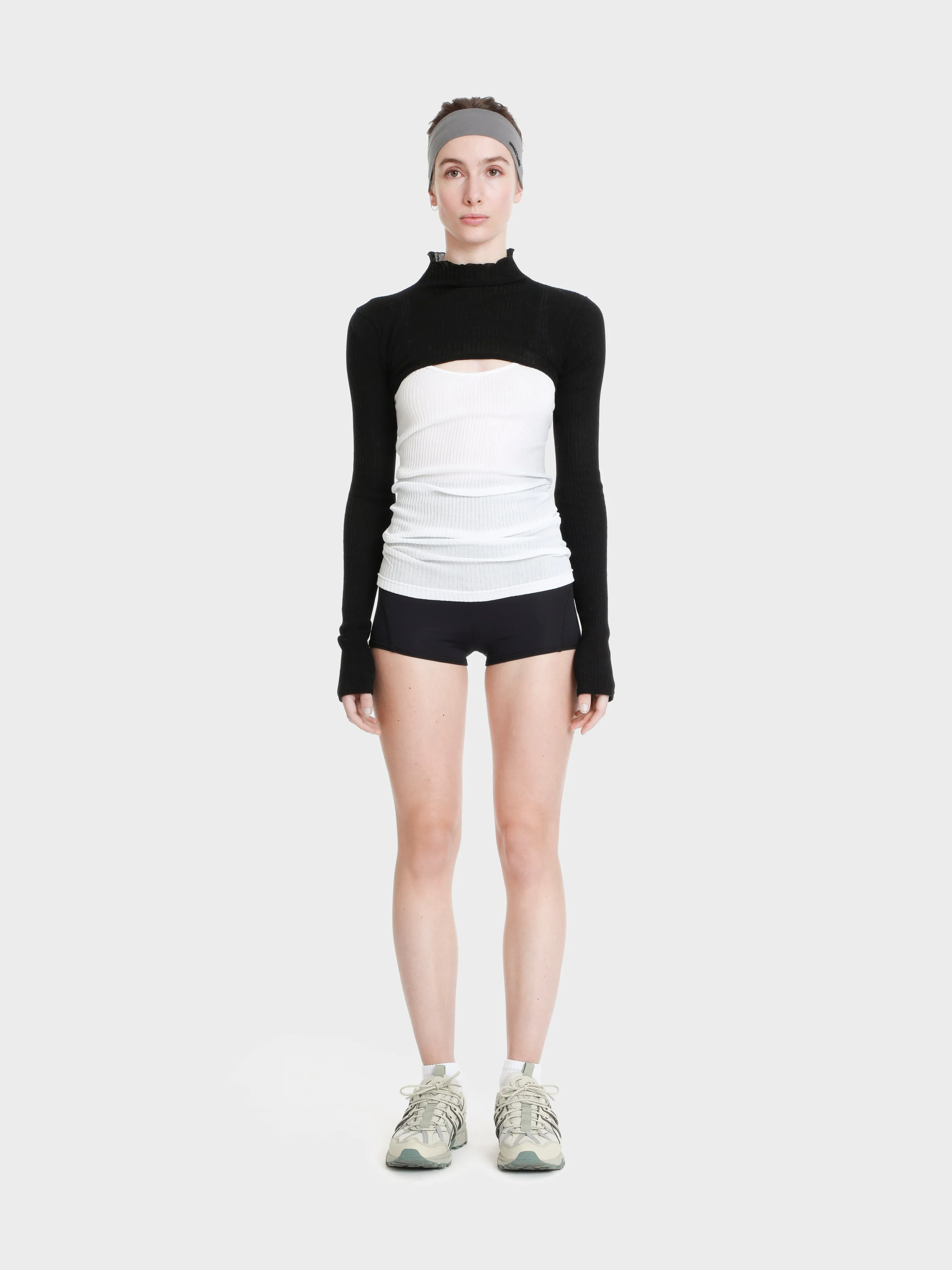 Long sleeve turtle neck cotton knit micro crop top