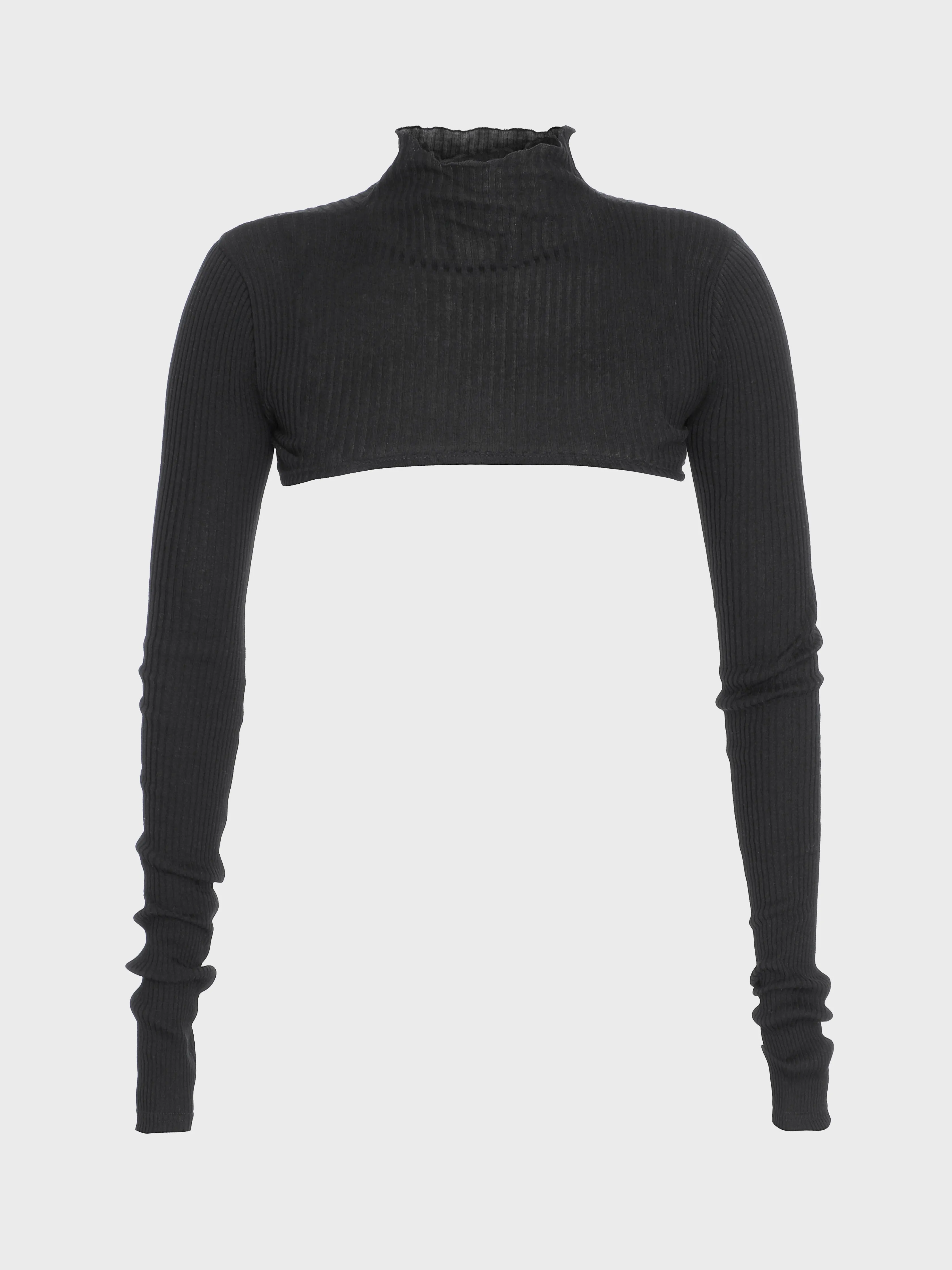 Long sleeve turtle neck cotton knit micro crop top