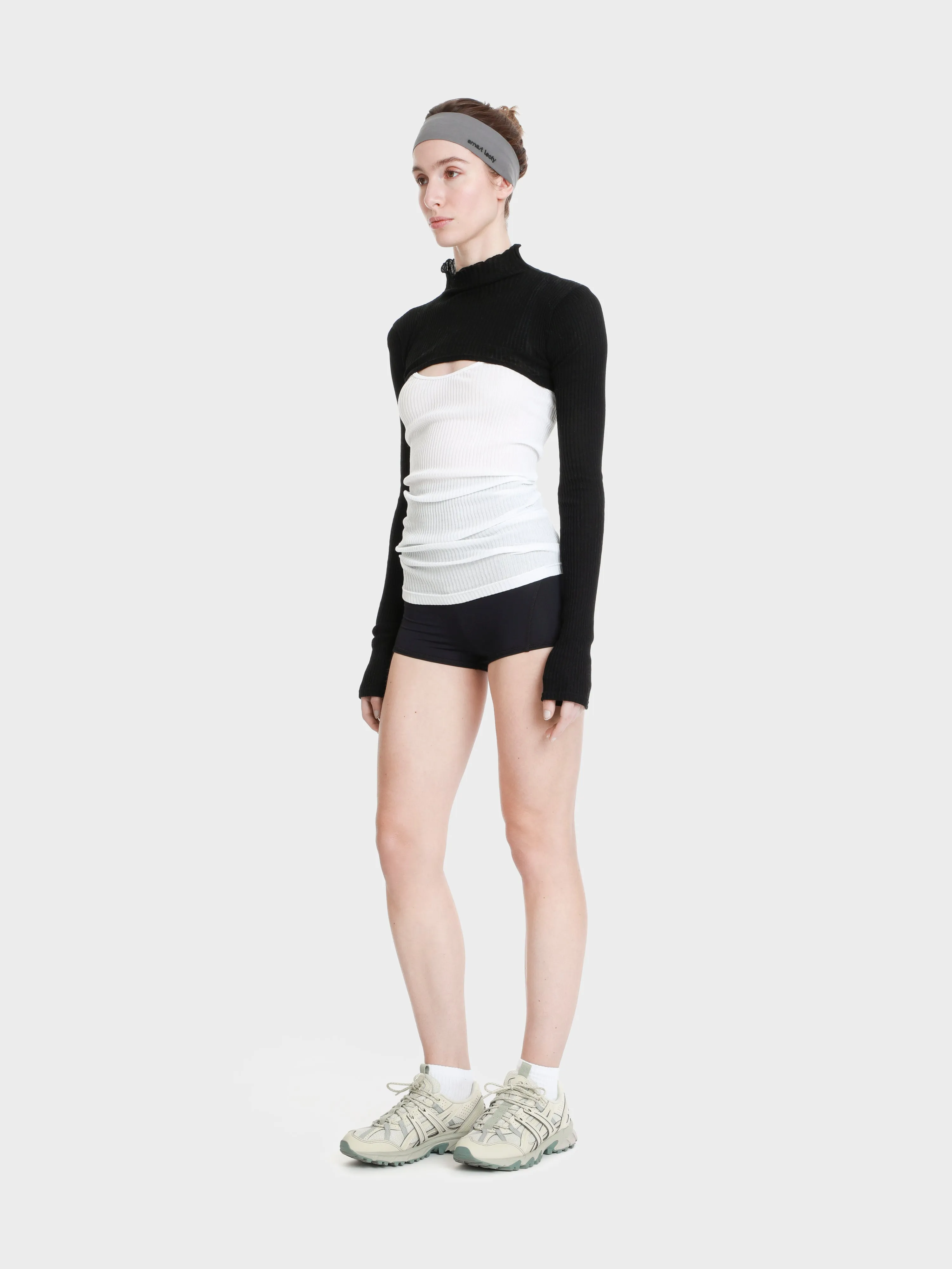 Long sleeve turtle neck cotton knit micro crop top