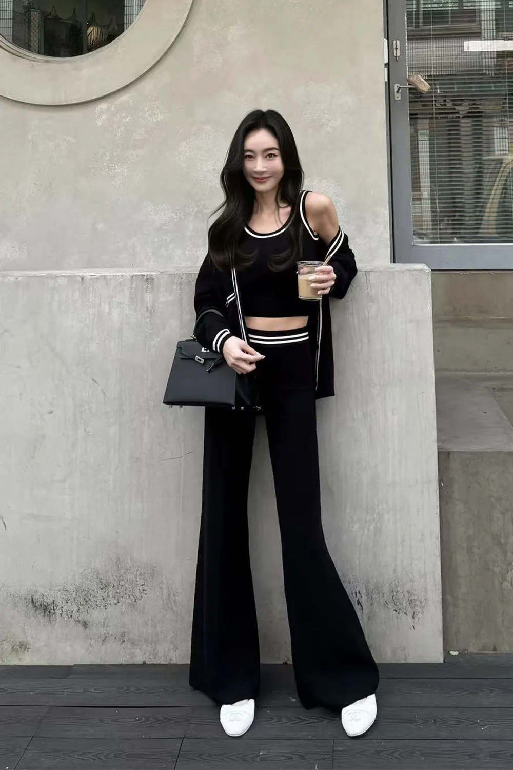 午後漫步菱格針織喇叭褲<br>Afternoon Walk Knit Flared Pants