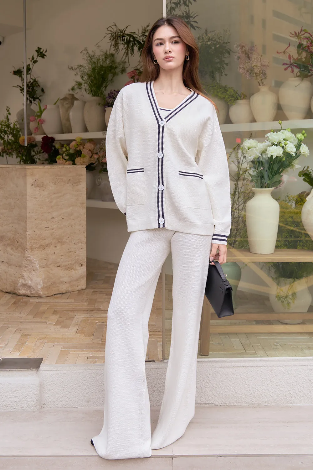 午後漫步菱格針織喇叭褲<br>Afternoon Walk Knit Flared Pants