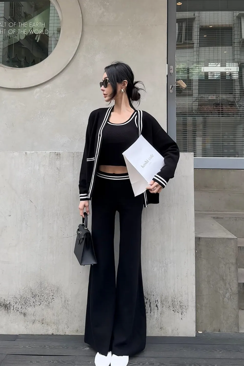午後漫步菱格針織喇叭褲<br>Afternoon Walk Knit Flared Pants