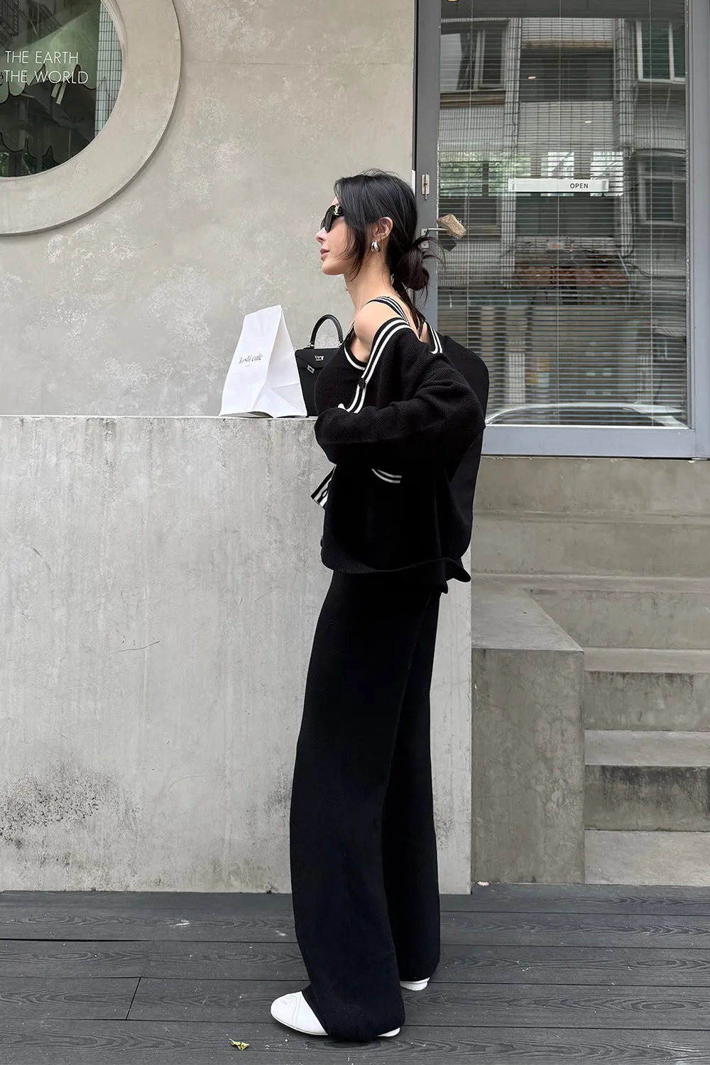 午後漫步菱格針織喇叭褲<br>Afternoon Walk Knit Flared Pants