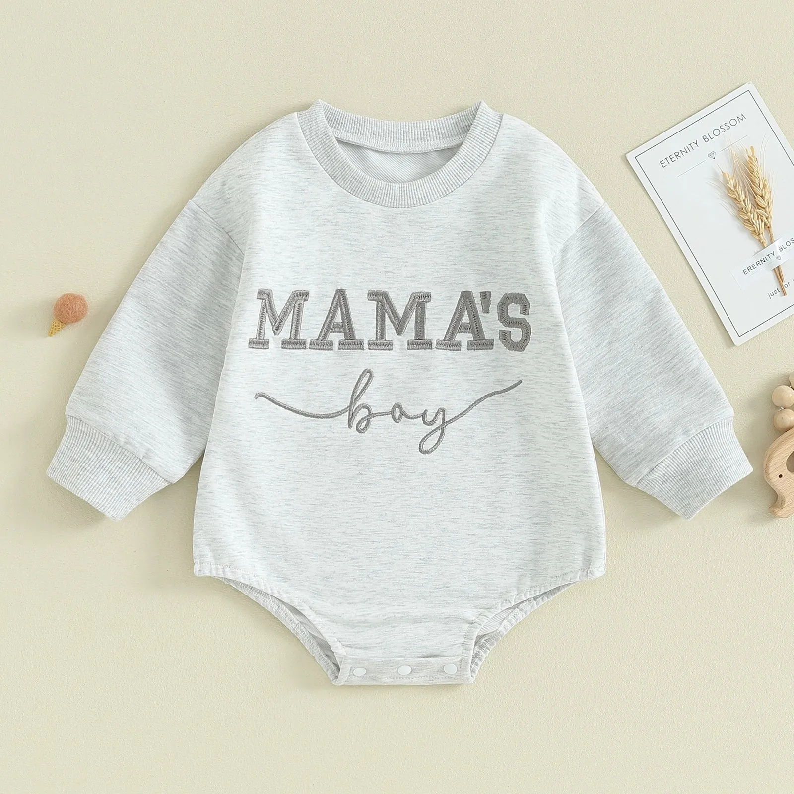 MAMA'S BOY Light Gray Romper