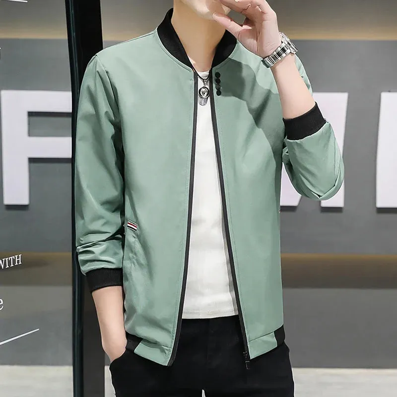 Men's Solid Baseball Neck Zipper Windbreaker Jacket