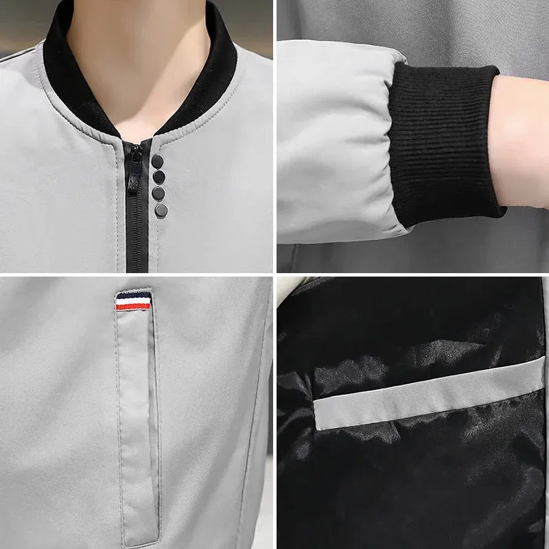 Men's Solid Baseball Neck Zipper Windbreaker Jacket