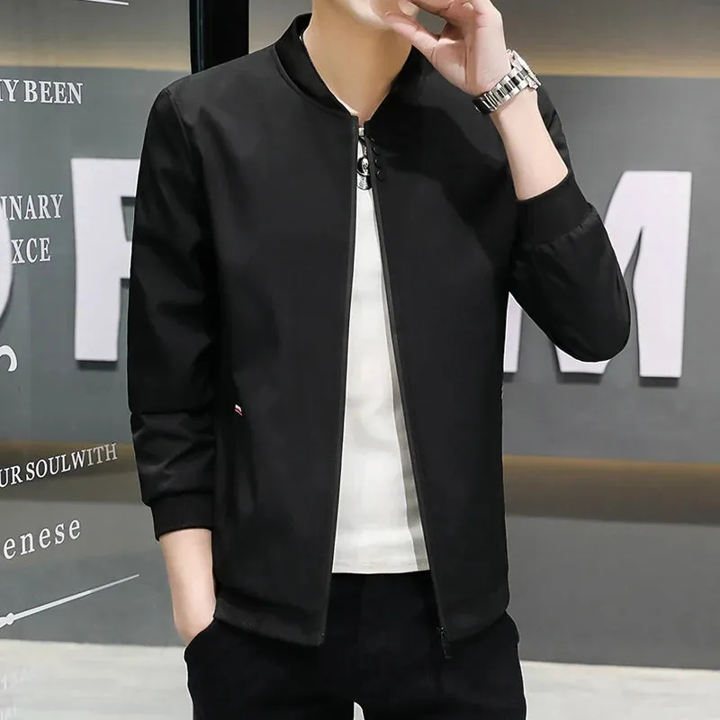 Men's Solid Baseball Neck Zipper Windbreaker Jacket
