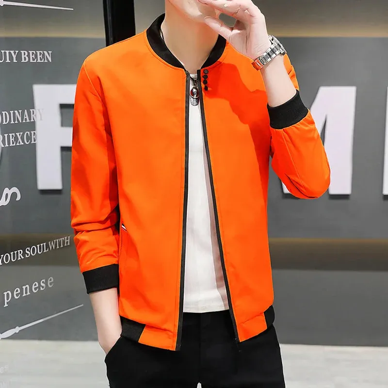 Men's Solid Baseball Neck Zipper Windbreaker Jacket