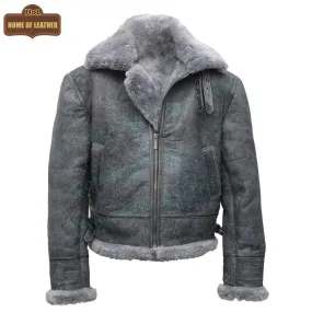 Mens Vintage Distressed Winter Real Leather Fur Jacket Removable Hood-Season End Sale 2024