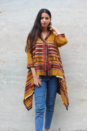 Ochre Handwoven Wool Open Shawl Jacket
