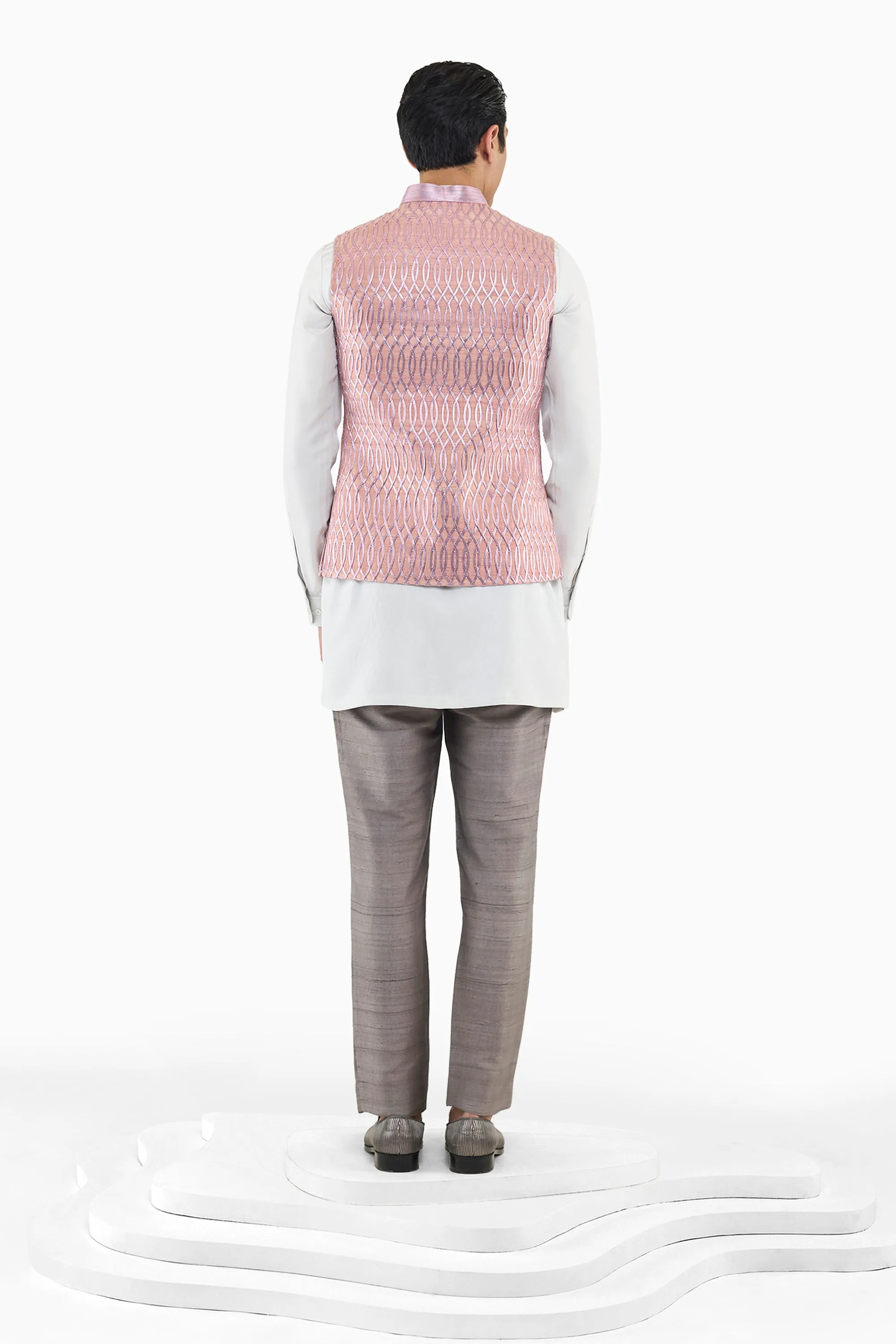 ONION PINK SCULPTED MESH NEHRU JACKET