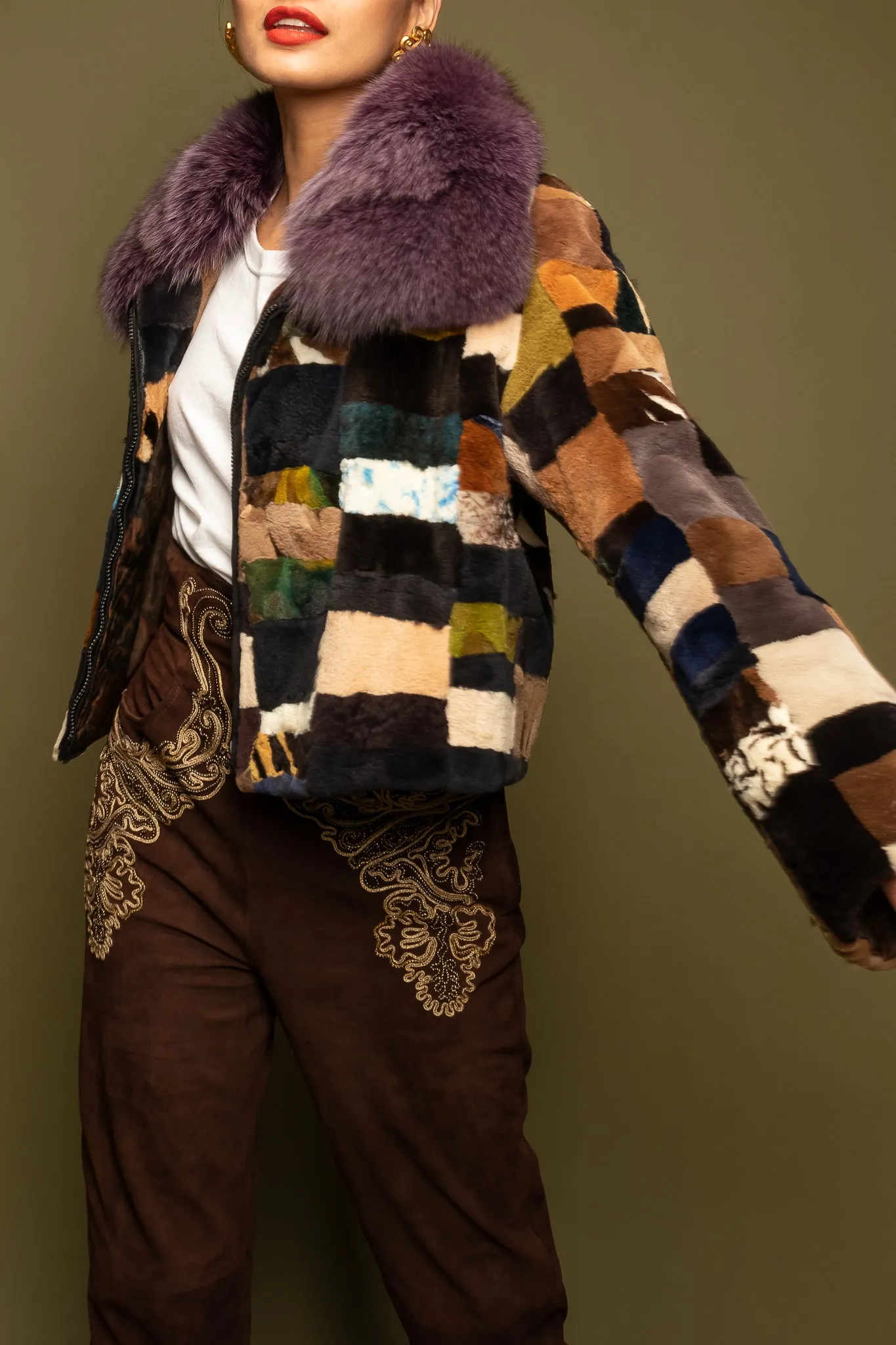 Patchwork Fur Collar Jacket