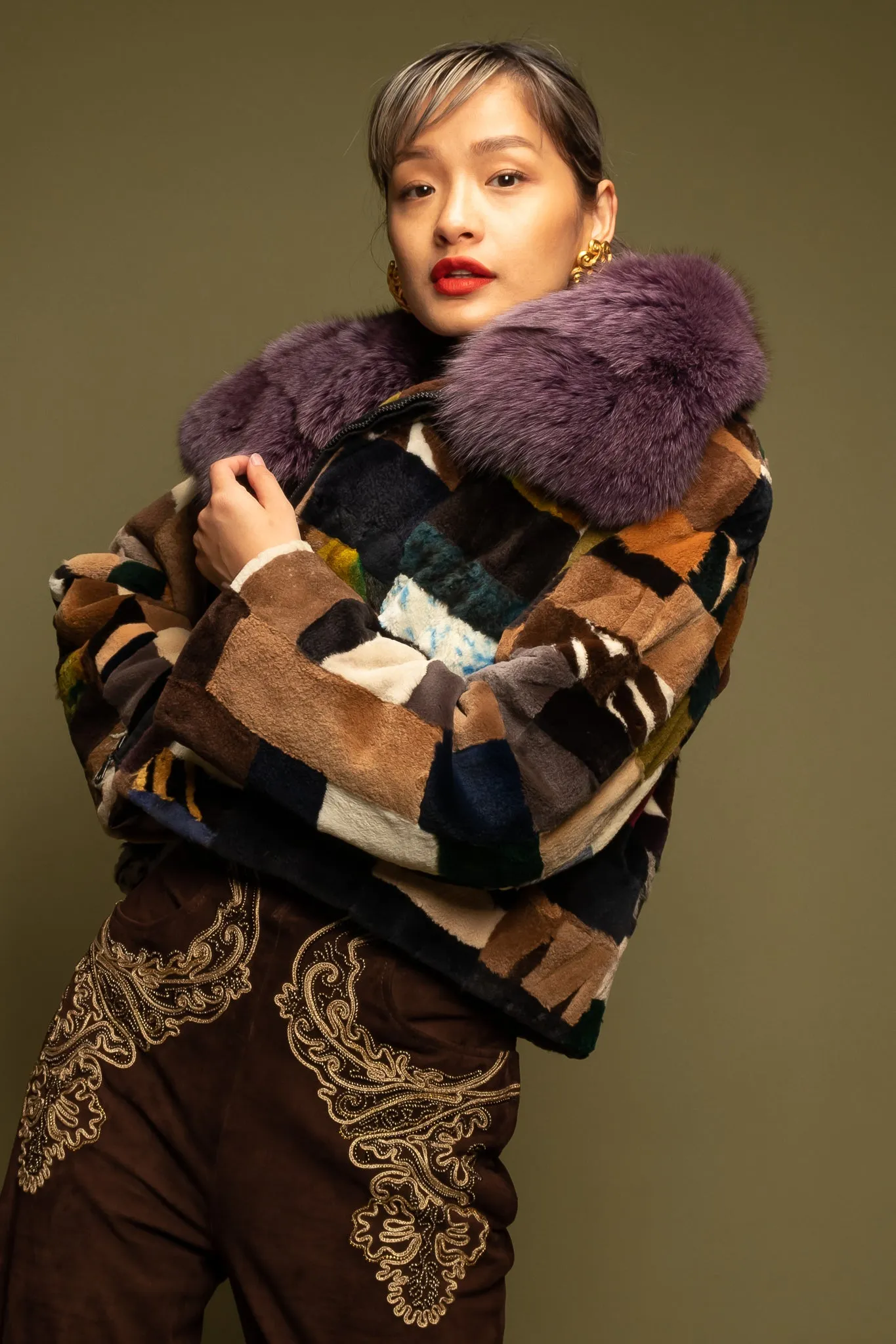Patchwork Fur Collar Jacket