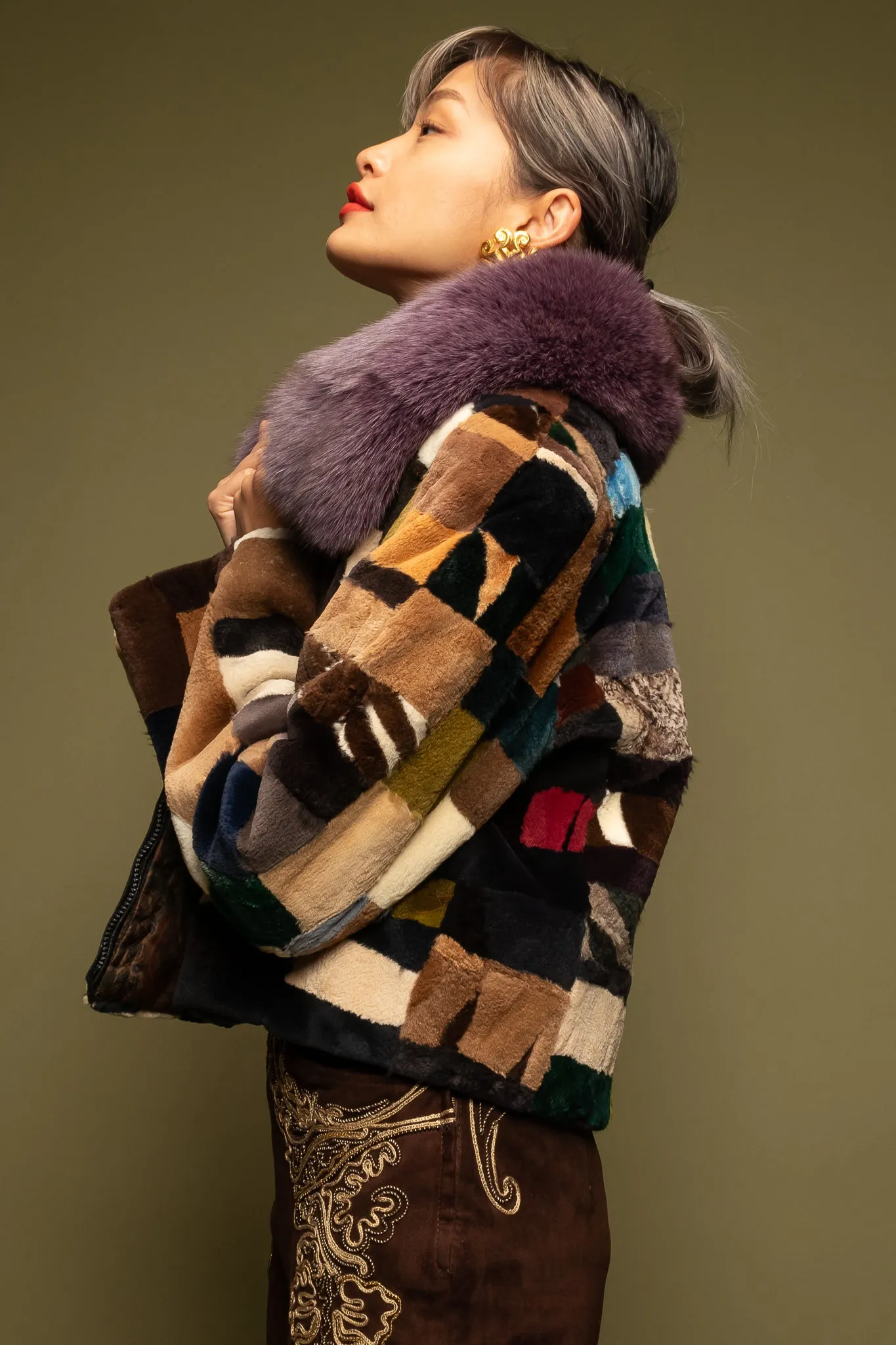 Patchwork Fur Collar Jacket