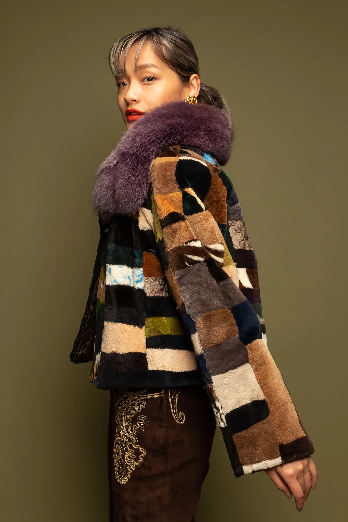 Patchwork Fur Collar Jacket