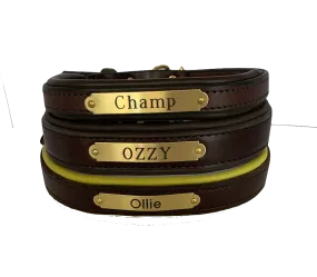 Perri's Brown Engraved Padded Leather Dog Collar- with colorful padding- USA made
