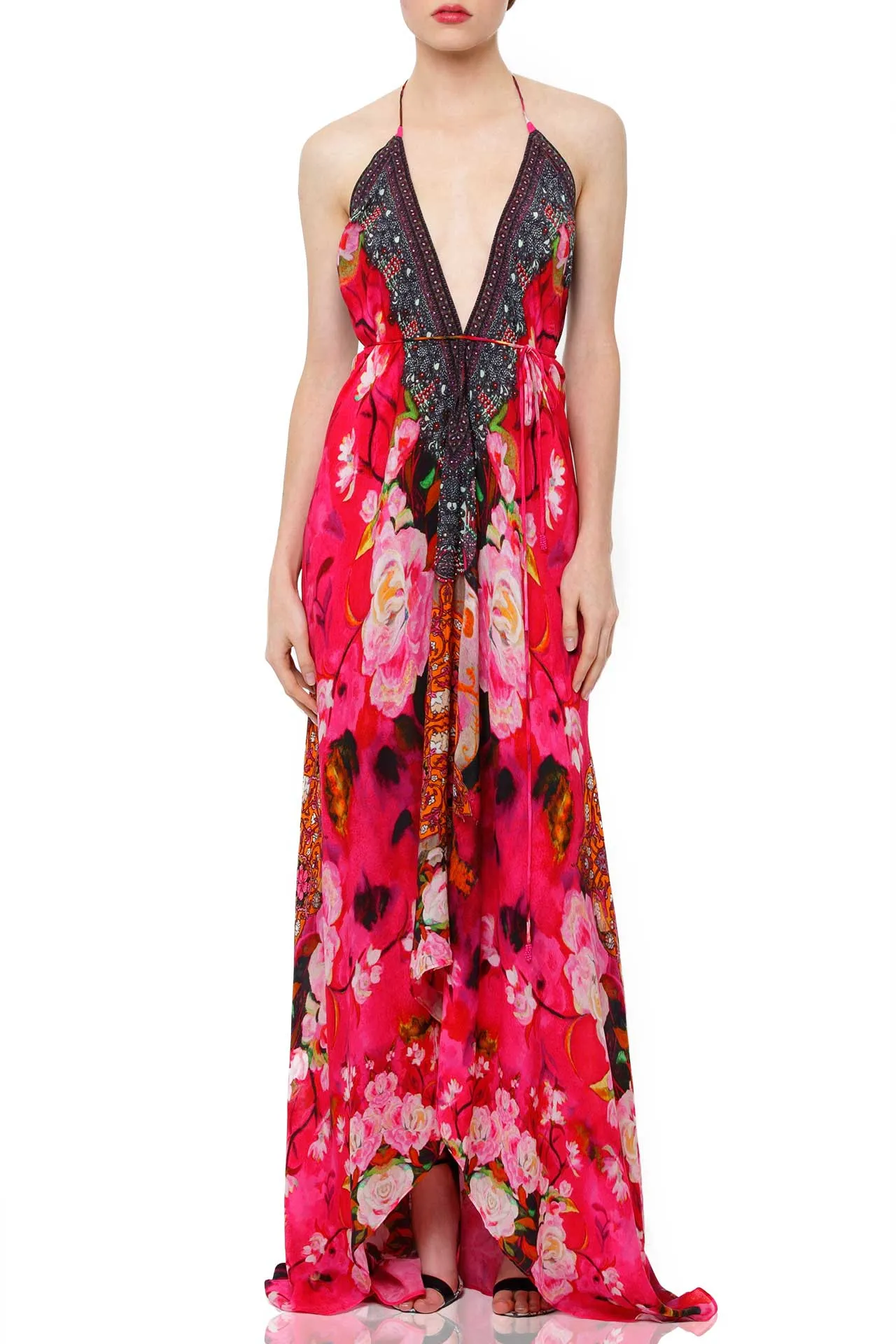 Pink Floral Print Maxi Dress